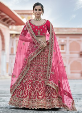 Velvet Embroidered Pink Lehenga Choli