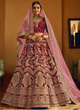 Velvet Embroidered Trendy Lehenga Choli in Maroon