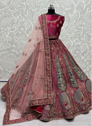 Velvet Fancy A Line Lehenga Choli in Rani