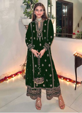 Velvet Green Embroidered Salwar Suit