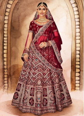 Velvet Lehenga Choli in Maroon