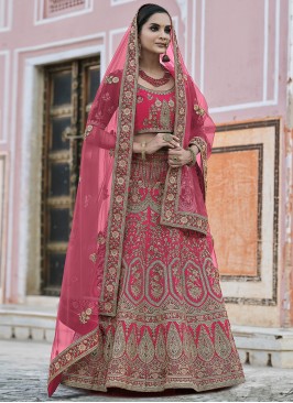 Velvet Lehenga Choli in Pink