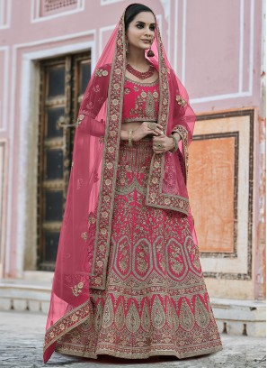 Velvet Lehenga Choli in Pink