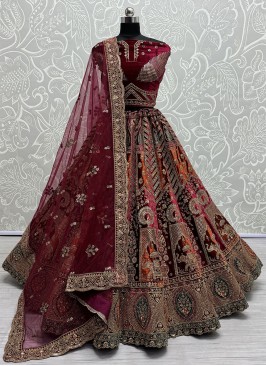 Velvet Maroon Diamond Trendy Lehenga Choli