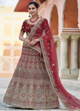 Velvet Maroon Lehenga Choli