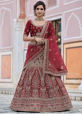 Velvet Maroon Lehenga Choli