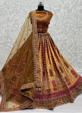 Velvet Mustard Fancy Lehenga Choli