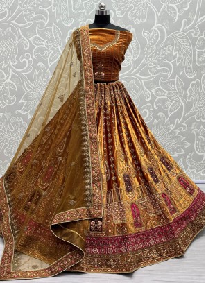 Velvet Mustard Fancy Lehenga Choli