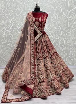 Velvet Sequins Maroon Designer Lehenga Choli