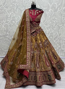 Velvet Sequins Mustard A Line Lehenga Choli