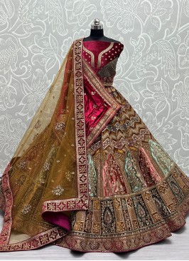 Velvet Thread Work Lehenga Choli in Multi Colour