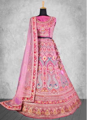 Velvet Zari Lehenga Choli in Pink