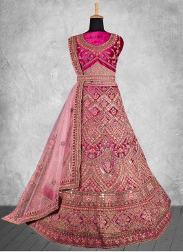 Velvet Zari Pink Trendy Lehenga Choli