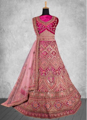 Velvet Zari Pink Trendy Lehenga Choli