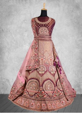 Velvet Zari Wine A Line Lehenga Choli