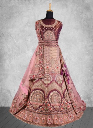 Velvet Zari Wine A Line Lehenga Choli