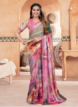 Versatile Chiffon Pink Print Saree