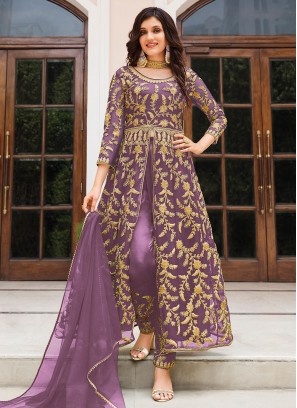 Versatile Cord Net Lavender Trendy Salwar Kameez