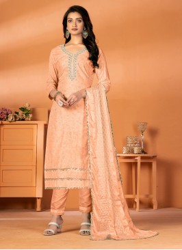 Versatile Cotton Embroidered Orange Salwar Kameez