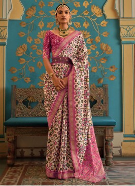 Versatile Cream and Pink Patola Silk  Classic Sare