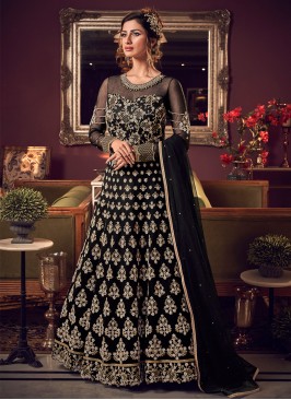 Versatile Embroidered Net Black Trendy Long Length Anarkali Suit