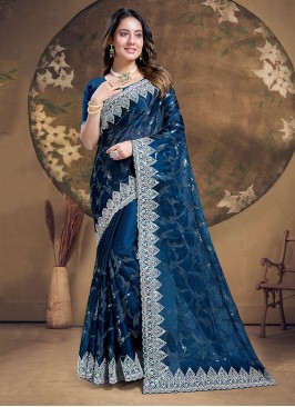 Versatile Morpeach  Embroidered Designer Saree