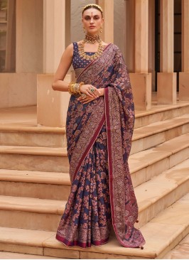 Versatile Navy Blue Engagement Trendy Saree