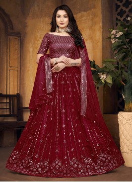 Versatile Net Embroidered Maroon Lehenga Choli