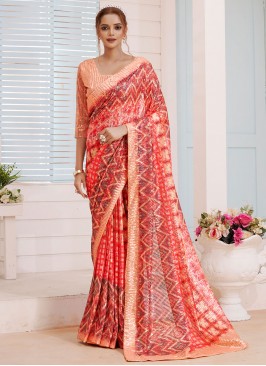 Versatile Orange Wedding Contemporary Saree