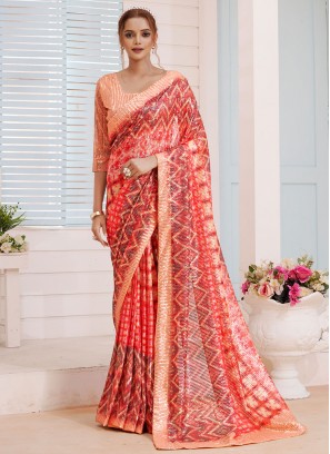 Versatile Orange Wedding Contemporary Saree