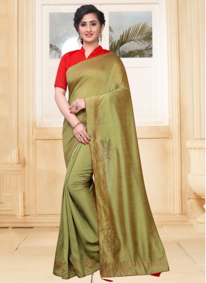 Versatile Stone Silk Green Traditional Saree