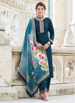 Vibrant Rayon Teal Embroidered Trendy Salwar Suit