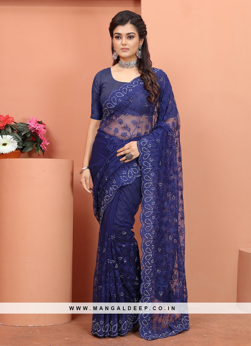 Vibrant Resham Blue Trendy Saree