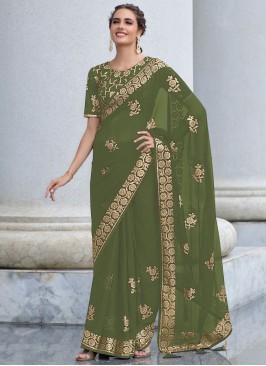 Vibrant Shimmer Georgette Contemporary Style Saree