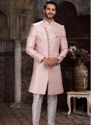 Vibrant Pink Banarasi Jacqard indo western.