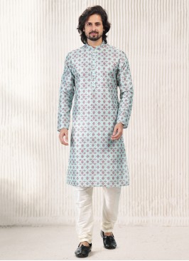 Vibrant Green Jequard Silk Festive Wear Mens Kurta