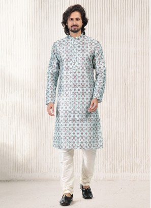 Vibrant Green Jequard Silk Festive Wear Mens Kurta With Bottom