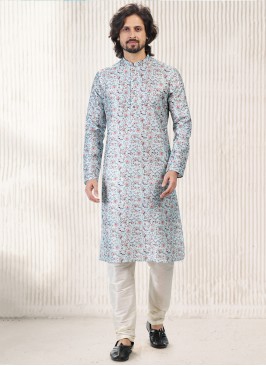 Vibrant Sky Blue Jequard Silk Festive Wear Mens Kurta With Bottom