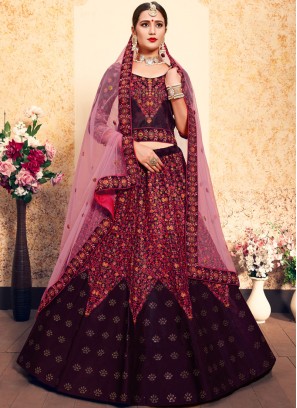 Vibrant Stone Brown Satin Trendy Lehenga Choli