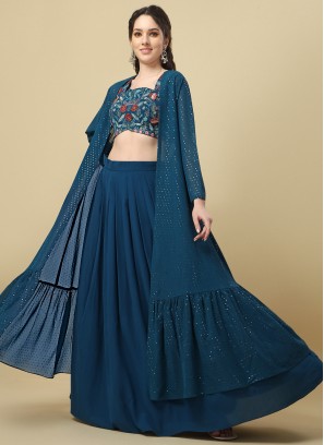 Vibrant Teal Party Readymade Lehenga Choli