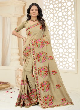 Vichitra Silk Beige Classic Saree