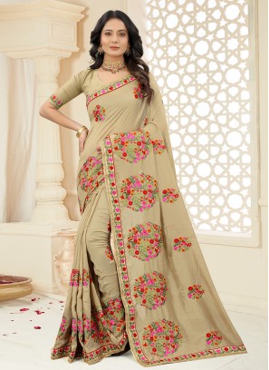 Vichitra Silk Beige Classic Saree