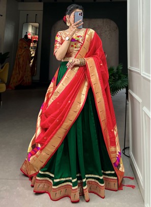 Vichitra Silk Green Designer Lehenga Choli