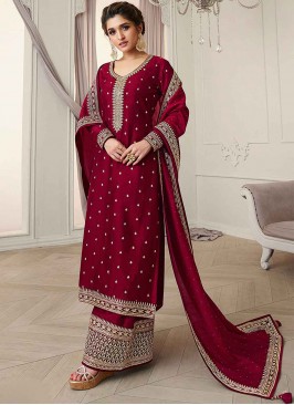 Vichitra Silk Maroon Designer Pakistani Suit