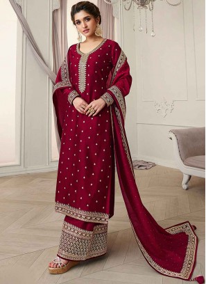 Vichitra Silk Maroon Designer Pakistani Suit