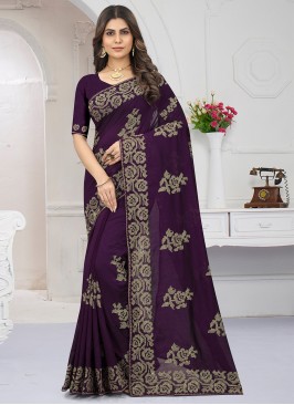 Vichitra Silk Purple Classic Saree