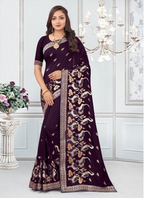 Vichitra Silk Purple Designer Saree