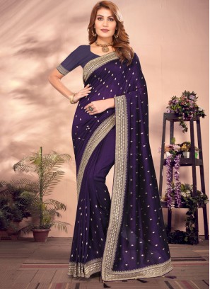 Vichitra Silk Purple Designer Saree