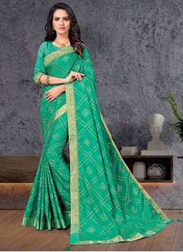 Vichitra Silk Sea Green Traditional Saree