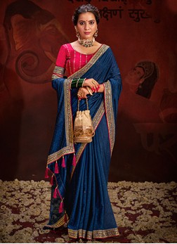 Vichitra Silk Sequins Trendy Saree in Blue